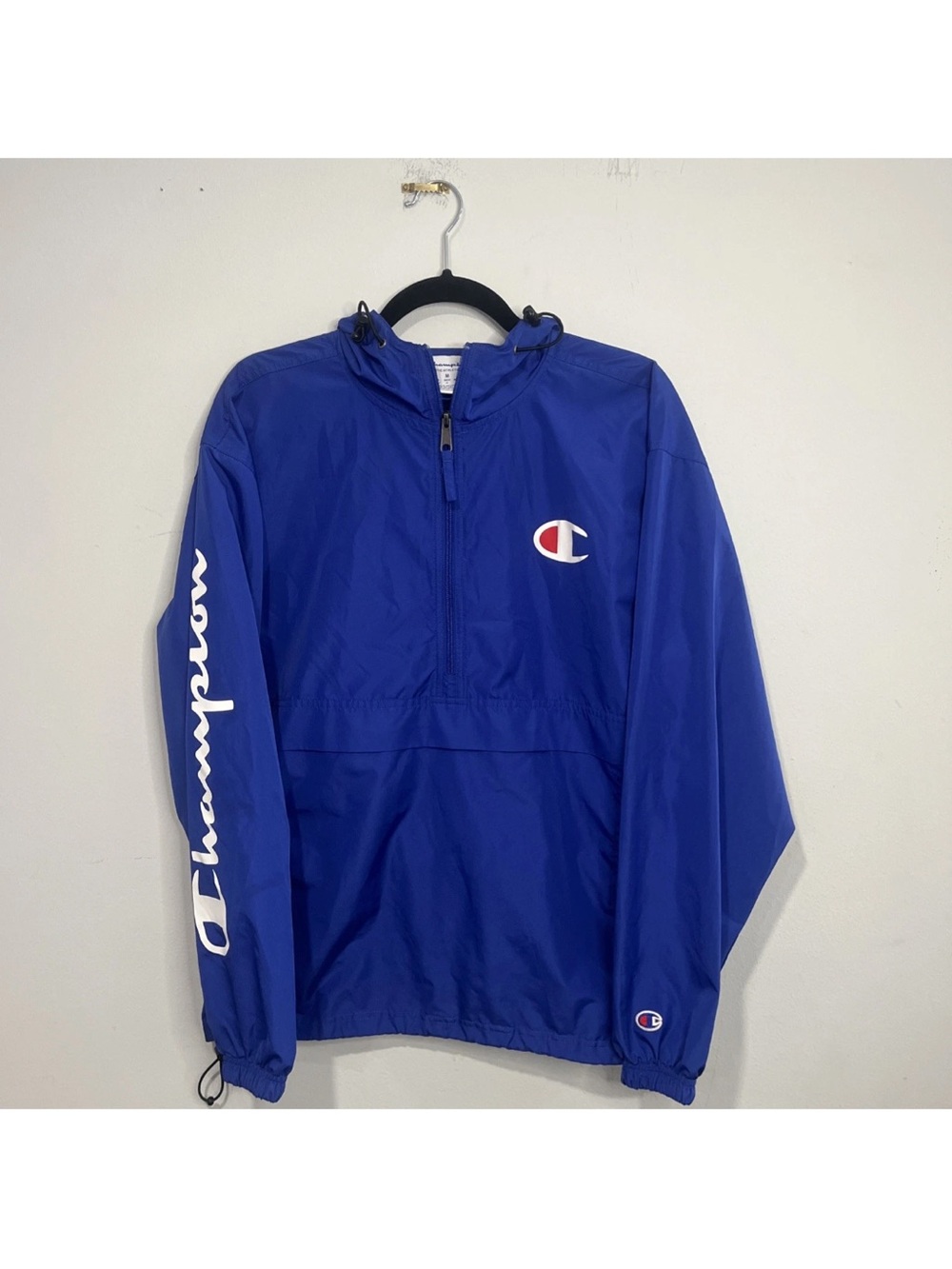 Champion Blue Hooded Pullover Jacket with White Logo
